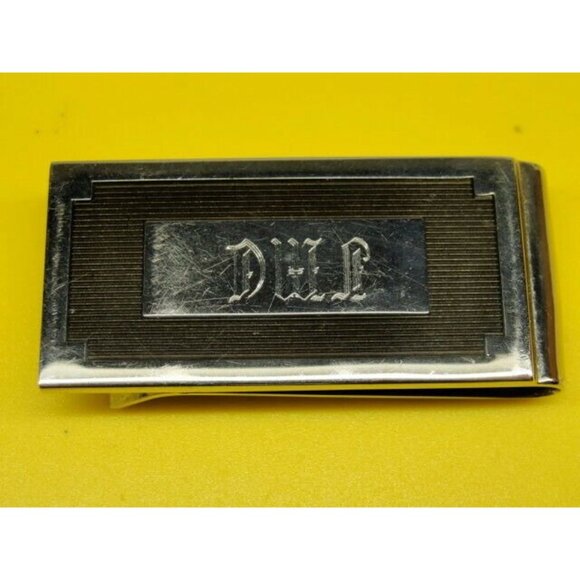 Money Clip Stainless Steel Credit Card Cash ID Holder Silver Tone JMC Initials - Picture 2 of 9